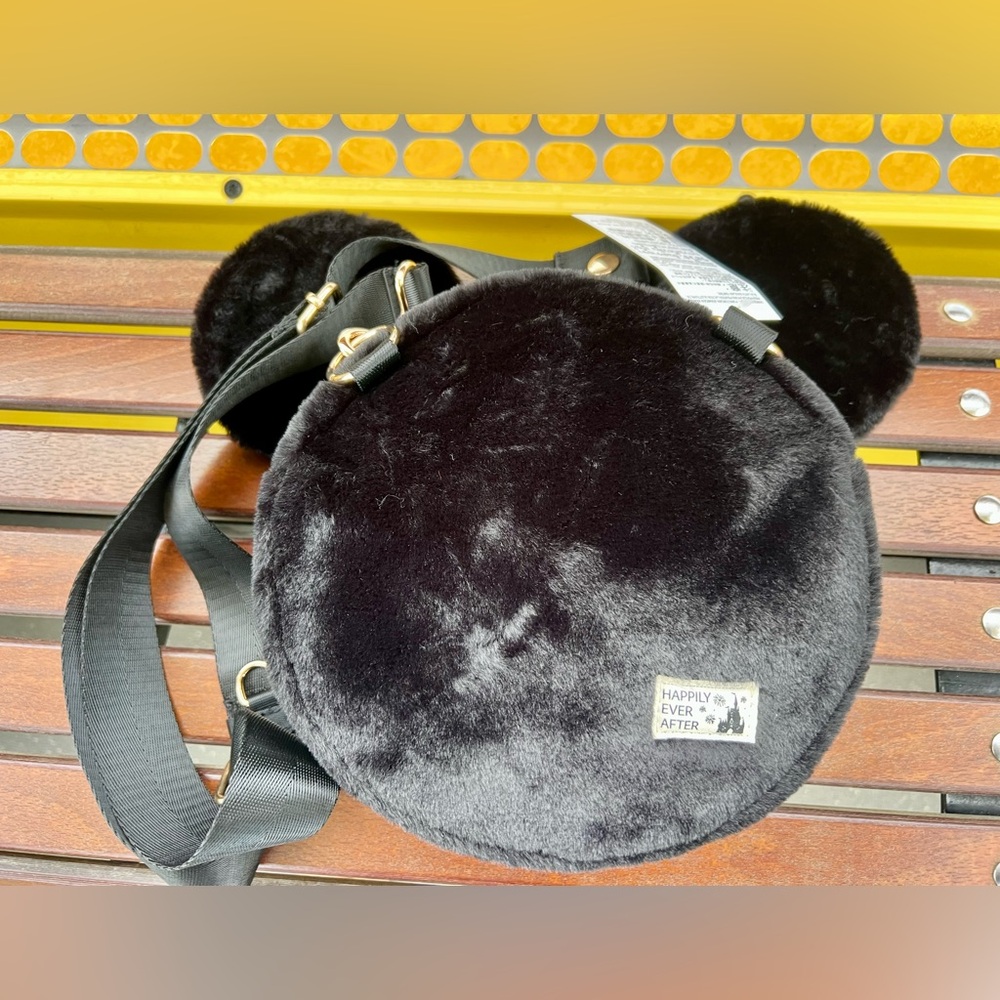 2025 Disney Parks Mickey Mouse Happily Ever After Plush Crossbody Black Bag